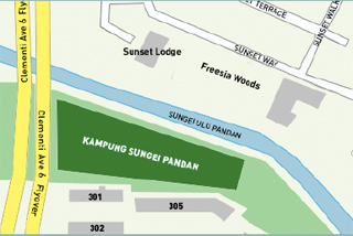 Kampung Sungei Pandan sits on land the size of two soccer pitches. It is located at Clementi Avenue 4, above a gas pipe that belongs to the Public Utilities Board. The collection of farm plots is bordered by HDB blocks, the Clementi Avenue 6 flyover and Sungei Ulu Pandan. It runs along the KTM Malayan Railway built on land belonging to Malaysia, thus making it difficult for Singapore’s authorities to develop the site. Hence, the state has left it alone... or at least for now.